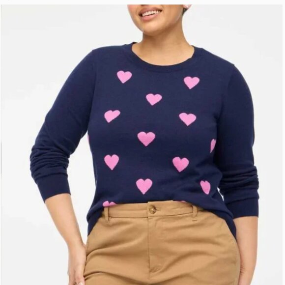 J. Crew Navy Teddie Pink Heart Sweater Size Small - Picture 3 of 10